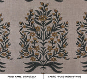 Linen Block Print Fabric 58 Inch Width Medium Weight Linen Natural Base Color Curtains and Drapes Upholstery Handmade Art Pillow Covers Tablecloths and Runners Bedding Tote Bag Lampshades Napkins by Fabritual