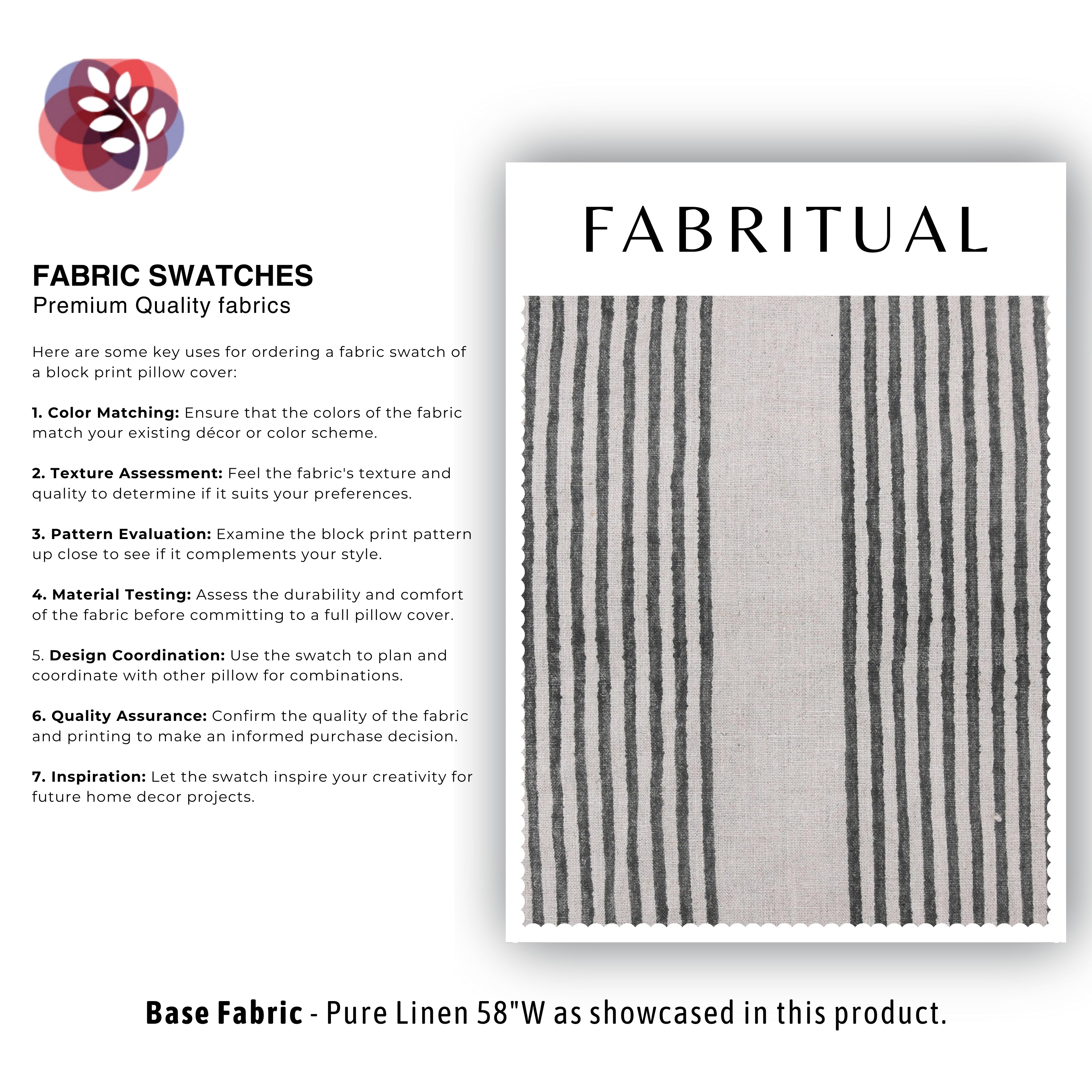 Pure Linen 58"Wide, block print fabric, upholstery, Modern fabric, Handloom Linen by yard, farmhouse pillow covers- Ziba
