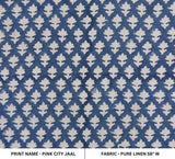 Handmade Throw Boho Block Printed Blue Floral Pure Linen Cushion Cover Fabric - PINKCITY JAAL