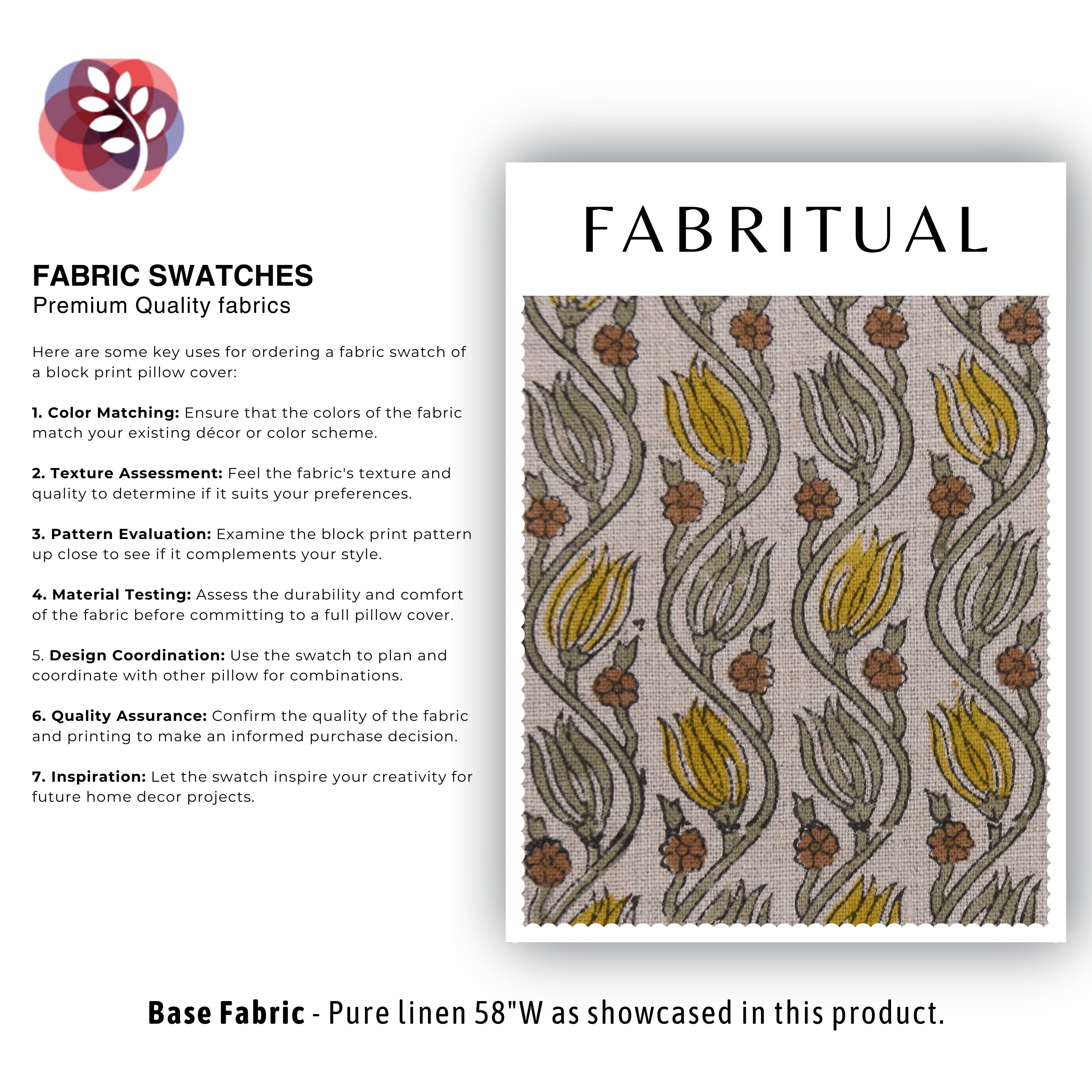 Linen block print pure linen 58" wide, fabric cushions and pillowcase, Indian block fabric, upholstery linen - KERSANGRI