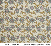 Heavy Linen with Floral Block Prints, Great for Decorative Pillow Covers Eco-Friendly Linen Fabric with Block Print, Great for Custom Decor Pieces Block Printed Linen Fabric with 58-Inch Width Natural Linen Fabric with Hand Block Print, Suitable for Tablecloths and Pillow Covers .