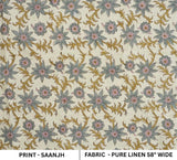 Handmade Traditional Pure Linen Green and Gray Floral Natural Fabric for Tablecloths – Saanjh