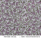 Handmade Block Printed Pink & Green Floral Thick Cotton White Home Decor Fabric - KERI JAAL