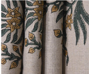 Linen Block Print Fabric 58 Inch Width Medium Weight Linen Natural Base Color Curtains and Drapes Upholstery Handmade Art Pillow Covers Tablecloths and Runners Bedding Tote Bag Lampshades Napkins by Fabritual