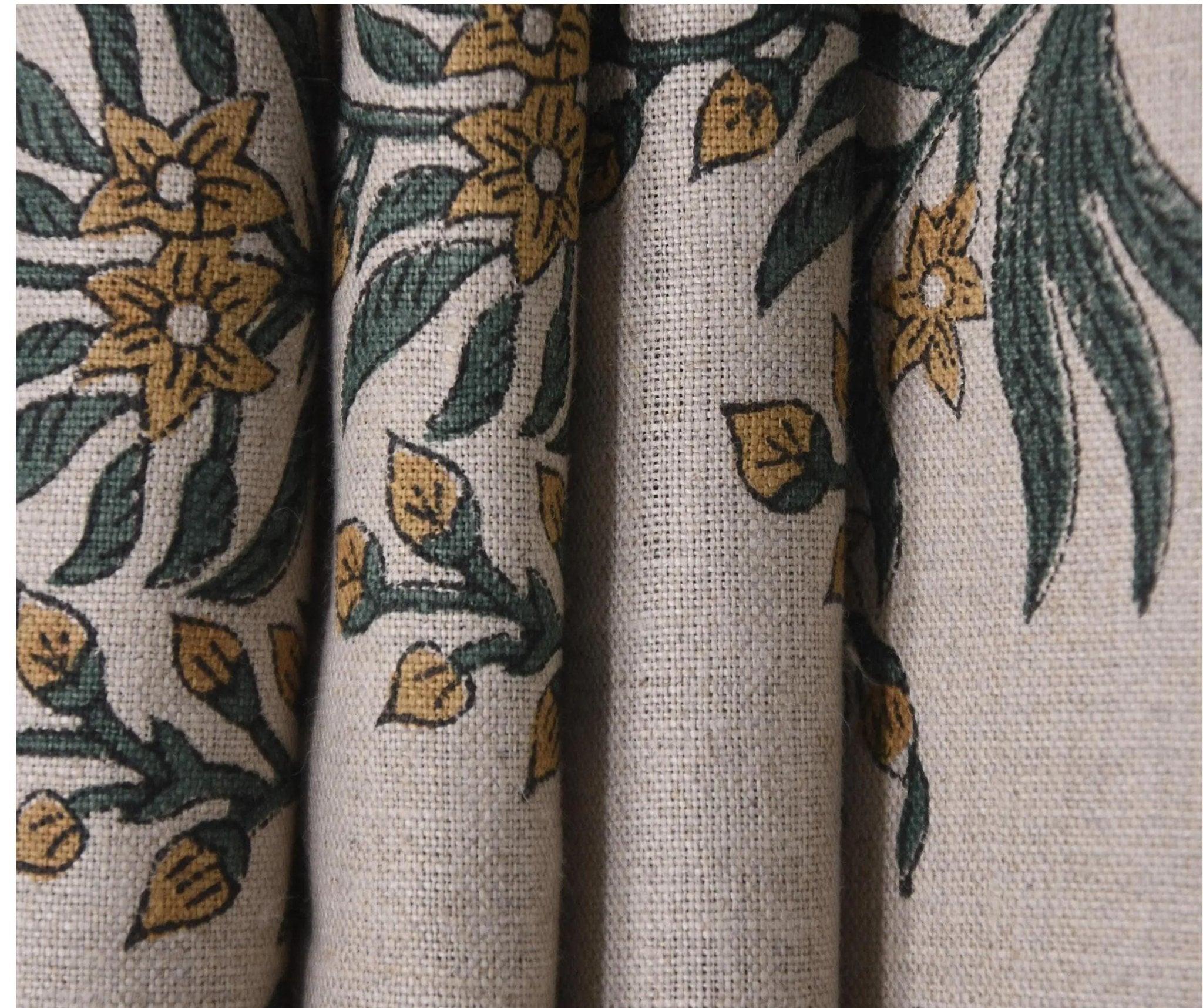 Linen Block Print Fabric 58 Inch Width Medium Weight Linen Natural Base Color Curtains and Drapes Upholstery Handmade Art Pillow Covers Tablecloths and Runners Bedding Tote Bag Lampshades Napkins by Fabritual