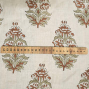 Hand Block Printed 100% Pure Linen Brown & Sage Green Floral Decorative Fabric for Farmhouse Decor - Sikander