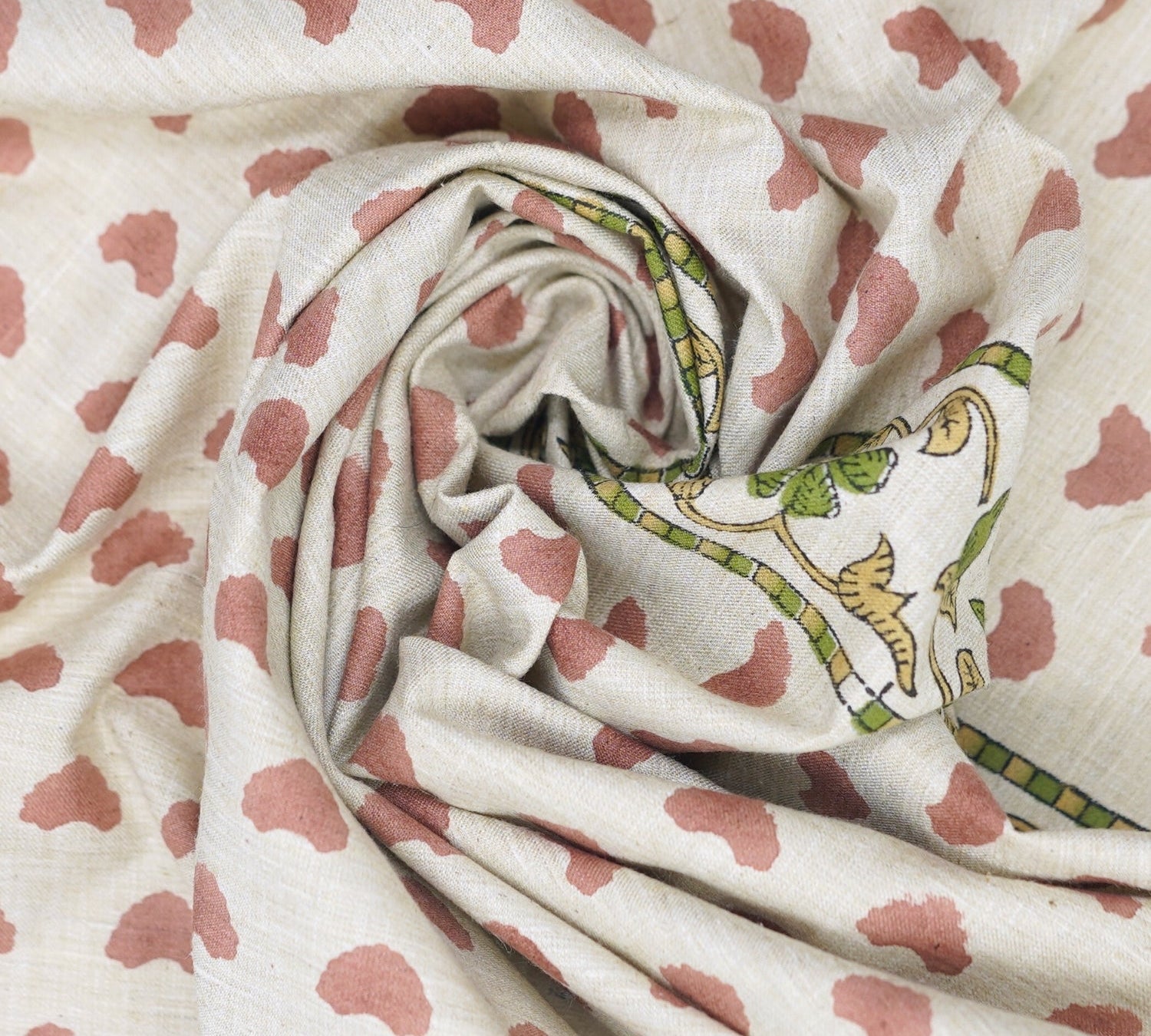 Handmade Eco-Friendly Boho Pink Floral Fabric Priya Design on Breathable Linen Blend