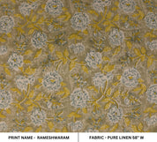 Pure Linen 58" Wide, block print fabric, fabric pillows and cushions, printed curtains, Indian fabric, linen fabric - RAMESHWARAM