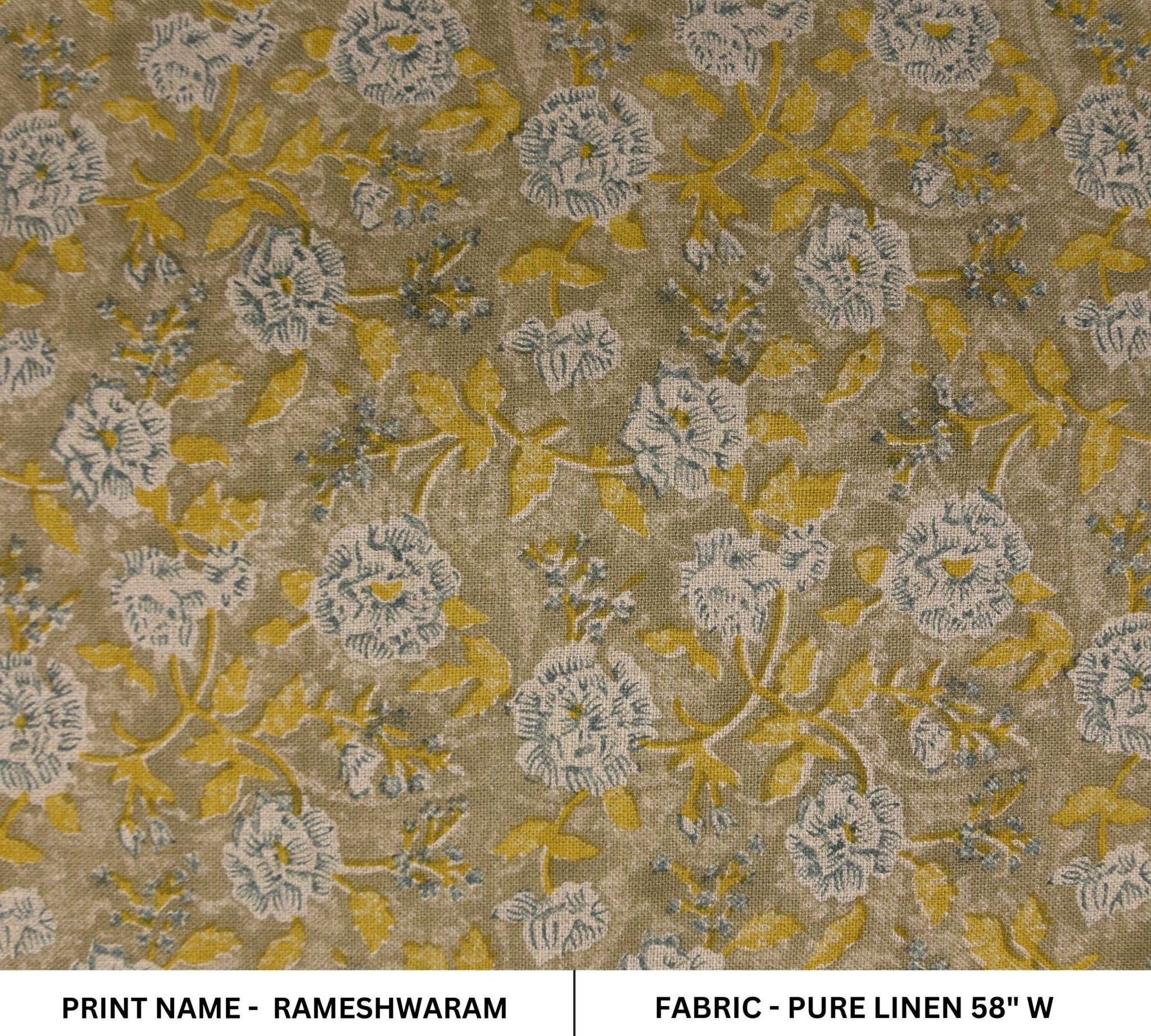 Pure Linen 58" Wide, block print fabric, fabric pillows and cushions, printed curtains, Indian fabric, linen fabric - RAMESHWARAM