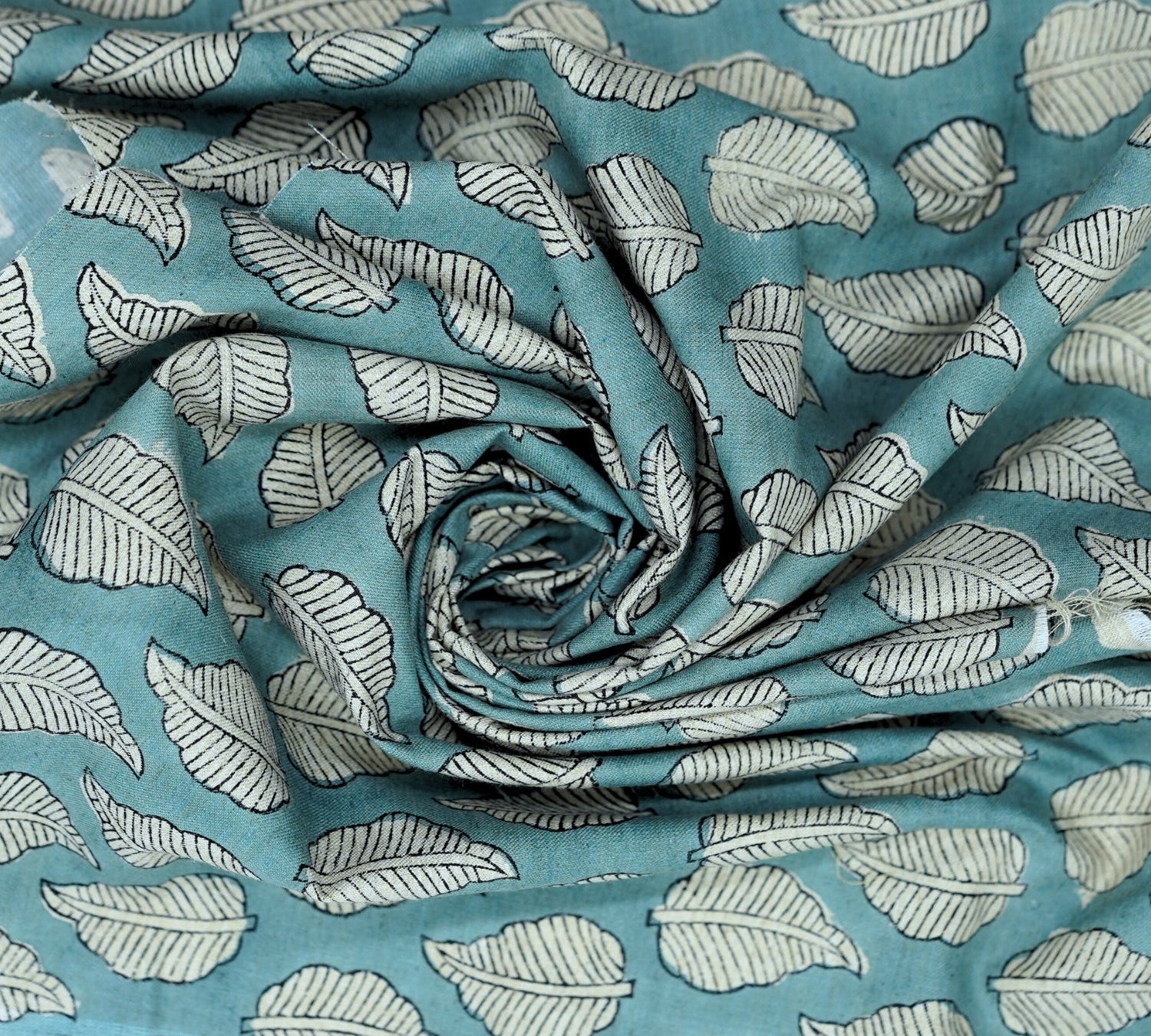 Indian Handblock Blue Floral Fabric Panchi Design on Soft Linen Blend