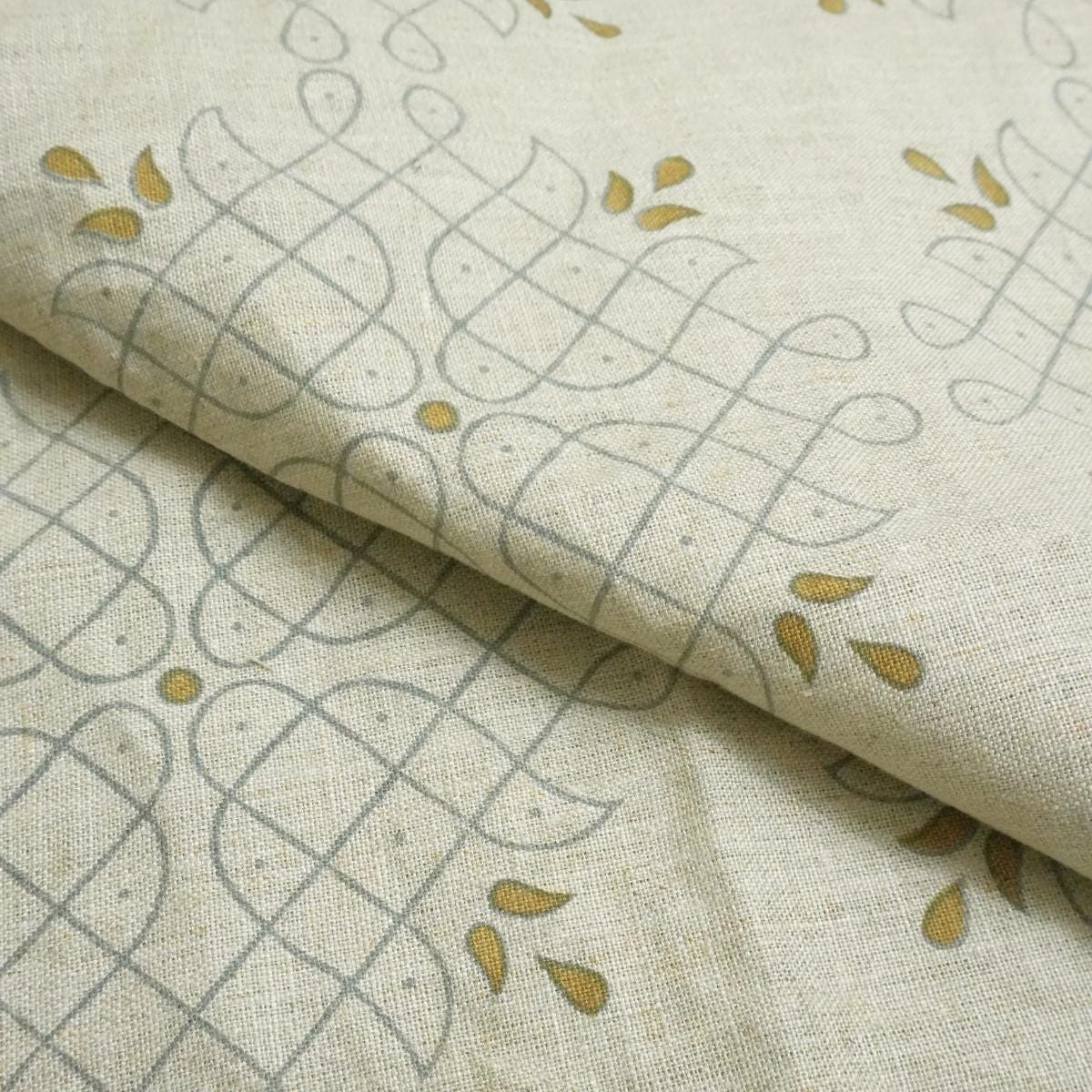 Fabritual Artisan Linen with Hand Block Prints, Ideal for Boho Home Styling Vintage-Inspired Block Printed Linen Fabric for Upholstery and Bed Covers Heavy Linen with Floral Block Prints, Great for Decorative Pillow Covers .