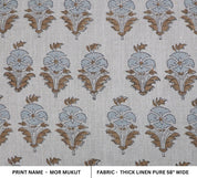 Linen Block Print Fabric 58 Inch Width Heavy Weight Linen Natural Base Color Curtains and Drapes Upholstery Handmade Art Pillow Covers Tablecloths and Runners Bedding Tote Bag Lampshades Napkins by Fabritual