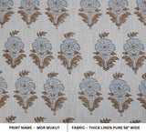 Hand Block Printed Thick Pure Linen Brown and Grey Floral Fabric 58" Wide for Table & Cushion Covers – Mormukut