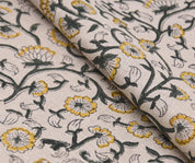 Linen Block Print Fabric 58 Inch Width Medium Weight Linen Natural Base Color Handmade Creative Design To Make Curtains and Drapes Upholstery Pillow Covers Tablecloths and Runners Lampshades by Fabritual