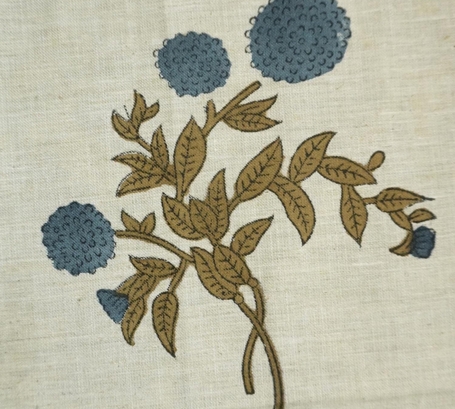 Linen Block Print Fabric Linen Blend 58 Inch Width Light Weight Linen Natural Base Color Curtains and Drapes Upholstery Handmade Art Pillow Covers Tablecloths and Runners Bedding Tote Bag Lampshades Napkins by Fabritual