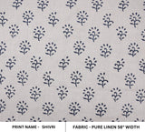 Hand Stamped Throw Block Printed 100% Pure Linen Navy Blue and Gray Floral Fabric for Home Decor – SHIVRI