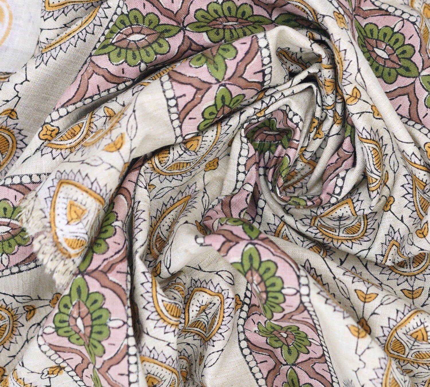 Handcrafted Yellow Floral Fabric Light Weight Linen Blend Elegance - Paan Patti 