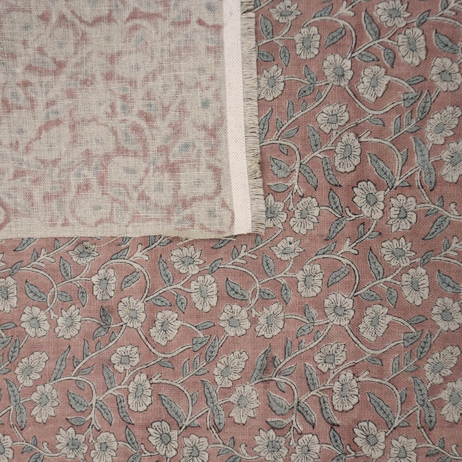Block Printed Thick Linen 58" Wide Handmade Copper Rose Floral Indian Decorative Fabric for Drapery – HARIDWAR