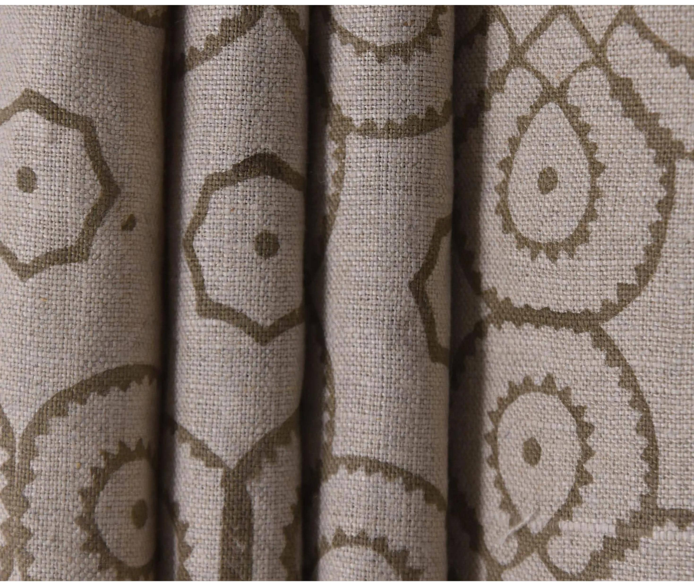 Linen Block Print Fabric 58 Inch Width Medium Weight Linen Natural Base Color Curtains and Drapes Upholstery Handmade Art Pillow Covers Tablecloths and Runners Bedding Tote Bag Lampshades Napkins by Fabritual