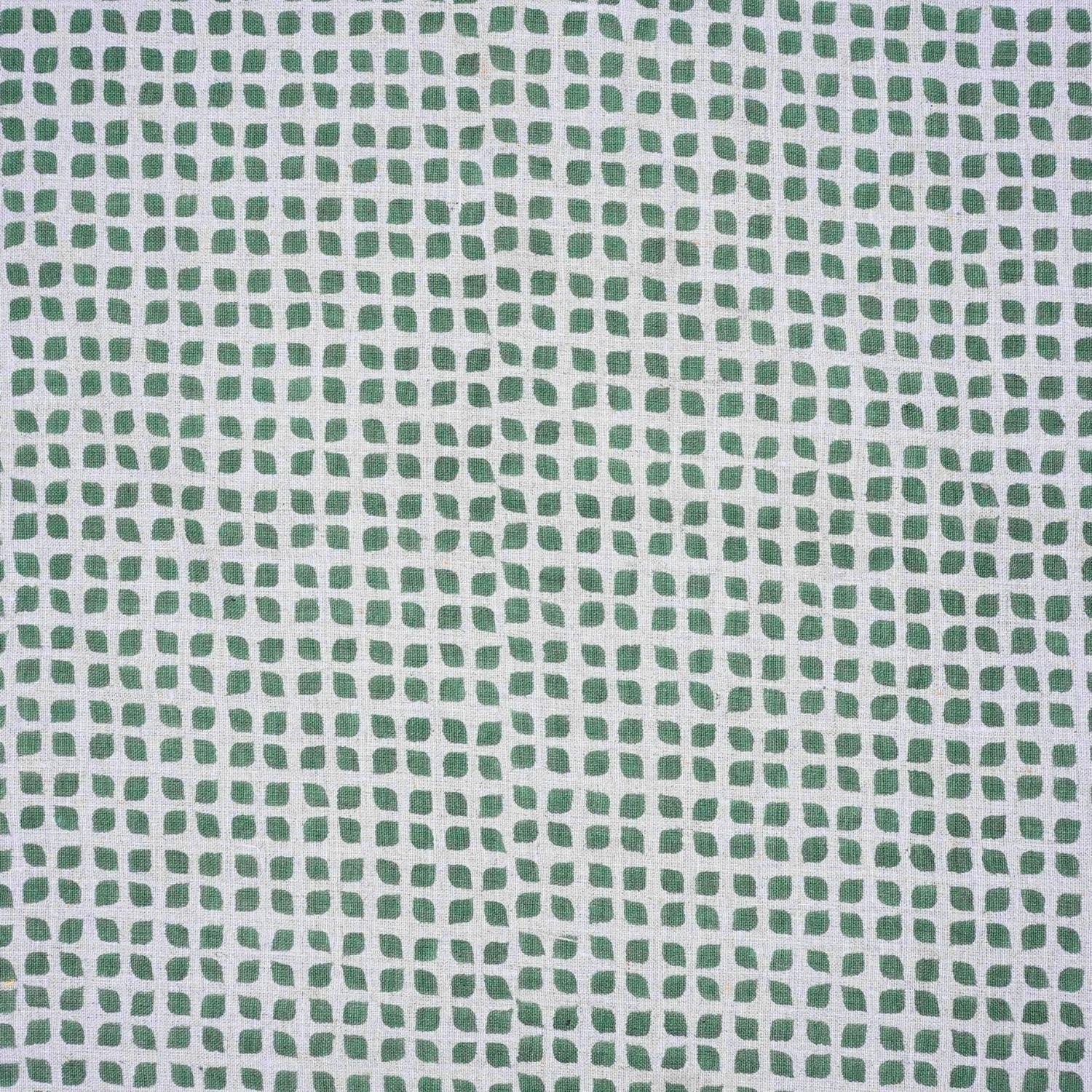 Pure Linen Hand Block Printed Sheen Green Floral Fabric for Couch Cover - Mandala