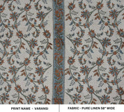 Pure Linen Fabric 58&quot; Wide with Decorative Indian Prints for Drapes and Pillows, Artisanal Block Printed Linen Fabric for Table Linen and Upholstery.
