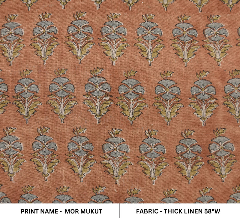Mor Mukut Brown Floral Hand Block Printed Thick Linen Fabric by Fabritual