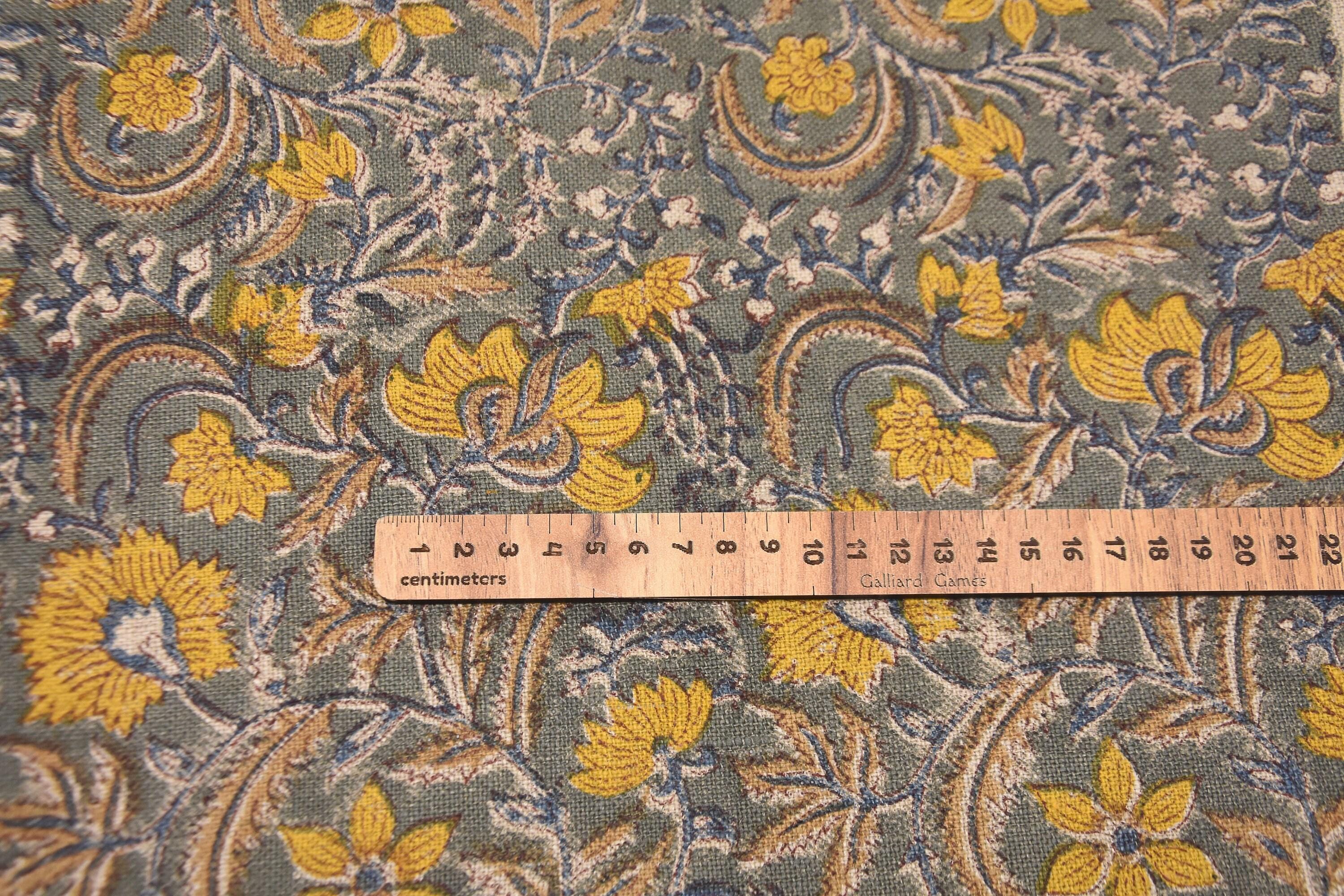 Linen Block Print Fabric 58 Inch Width Heavy Weight Linen Natural Base Color Curtains and Drapes Upholstery Handmade Art Pillow Covers Tablecloths and Runners Bedding Tote Bag Lampshades Napkins by Fabritual