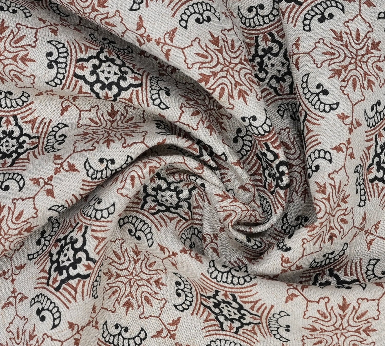 Handmade Red Floral Fabric Eco-Friendly Pure Linen Block Print - Chakarvyuh