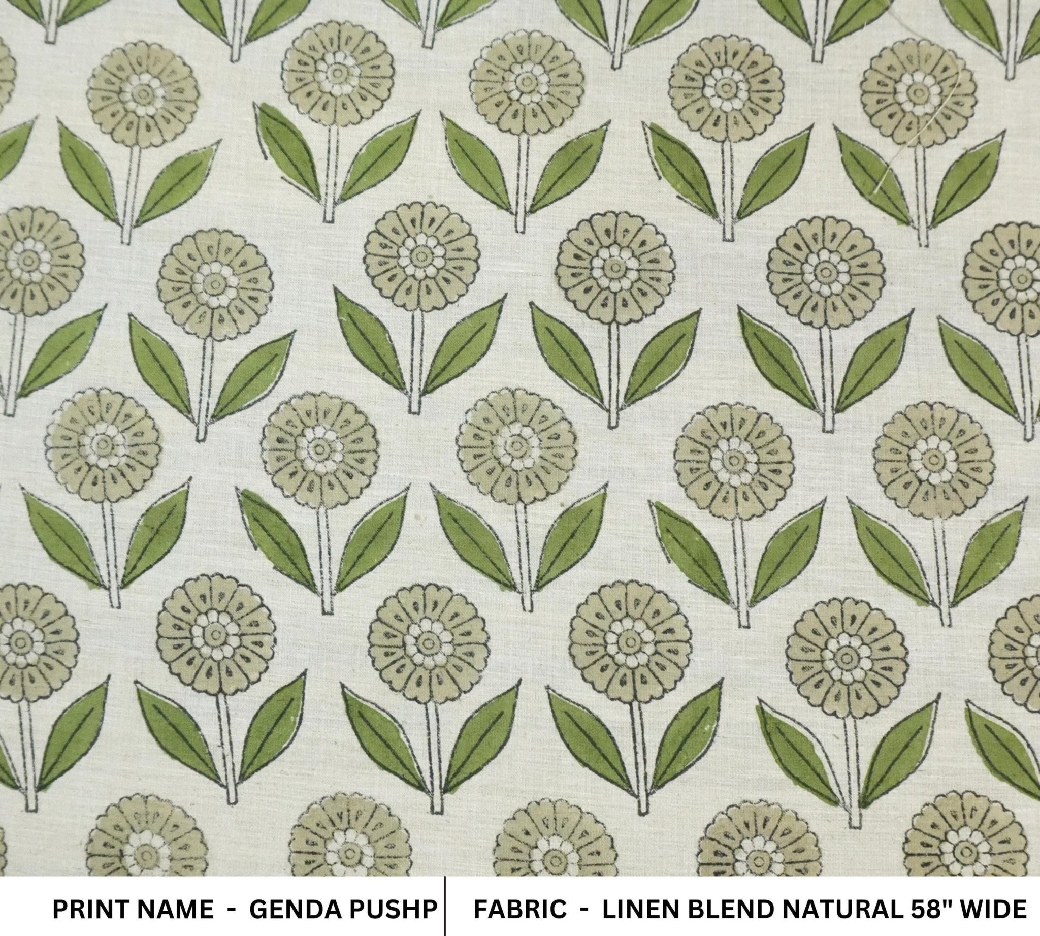 Linen Block Print Fabric Linen Blend 58 Inch Width Light Weight Linen Natural Base Color Curtains and Drapes Upholstery Handmade Art Pillow Covers Tablecloths and Runners Bedding Tote Bag Lampshades Napkins by Fabritual