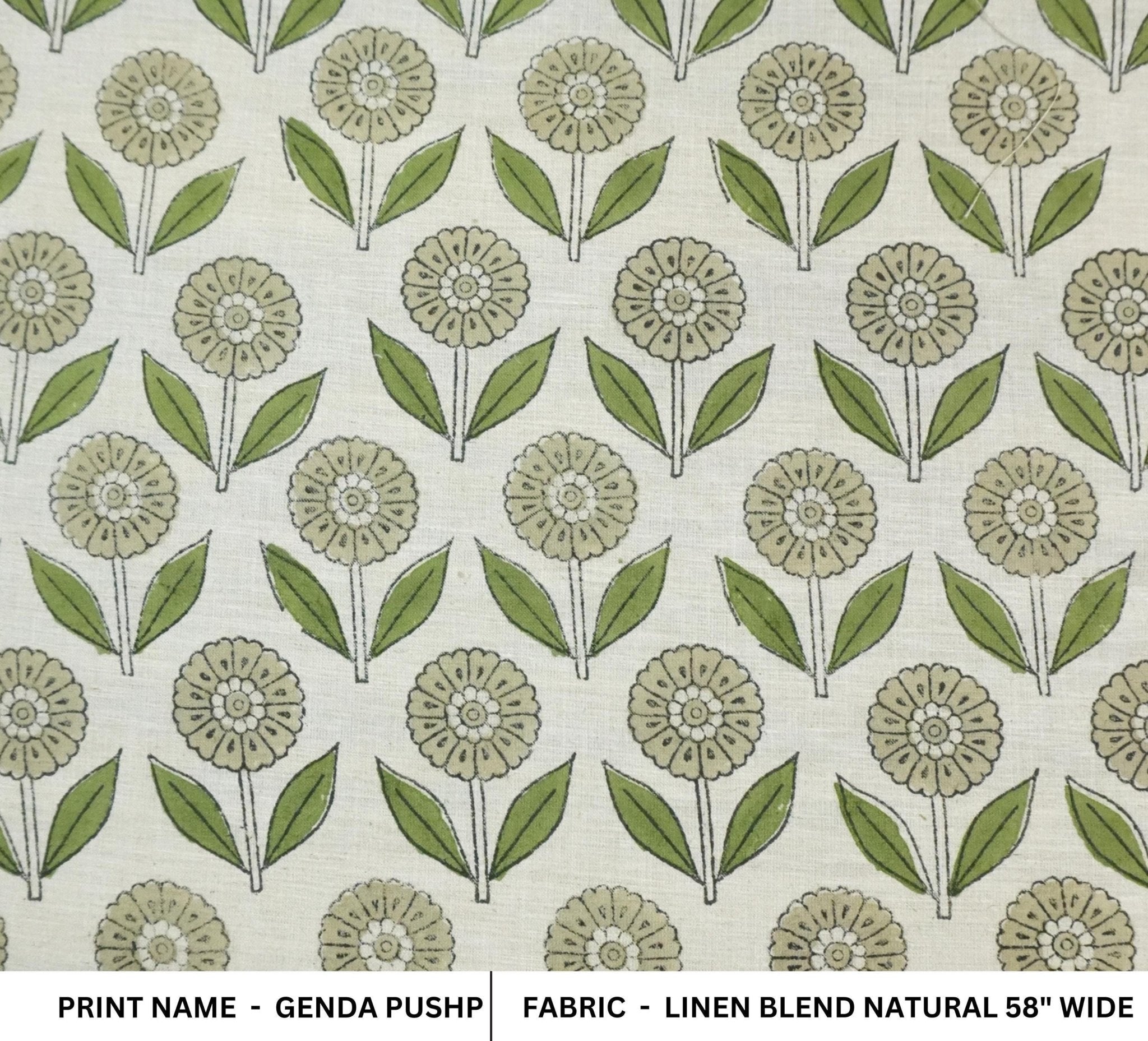 Linen Block Print Fabric Linen Blend 58 Inch Width Light Weight Linen Natural Base Color Curtains and Drapes Upholstery Handmade Art Pillow Covers Tablecloths and Runners Bedding Tote Bag Lampshades Napkins by Fabritual