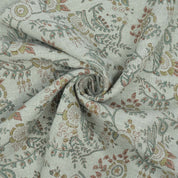 Blue Brown Floral Hand Block Print Linen Arpan Fabric
