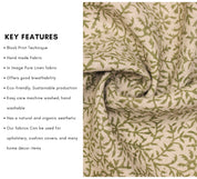 Junglee Ghass Linen  Olive Green Indian Hand Block Printed Fabric, Linen Block Print Pillow Cover