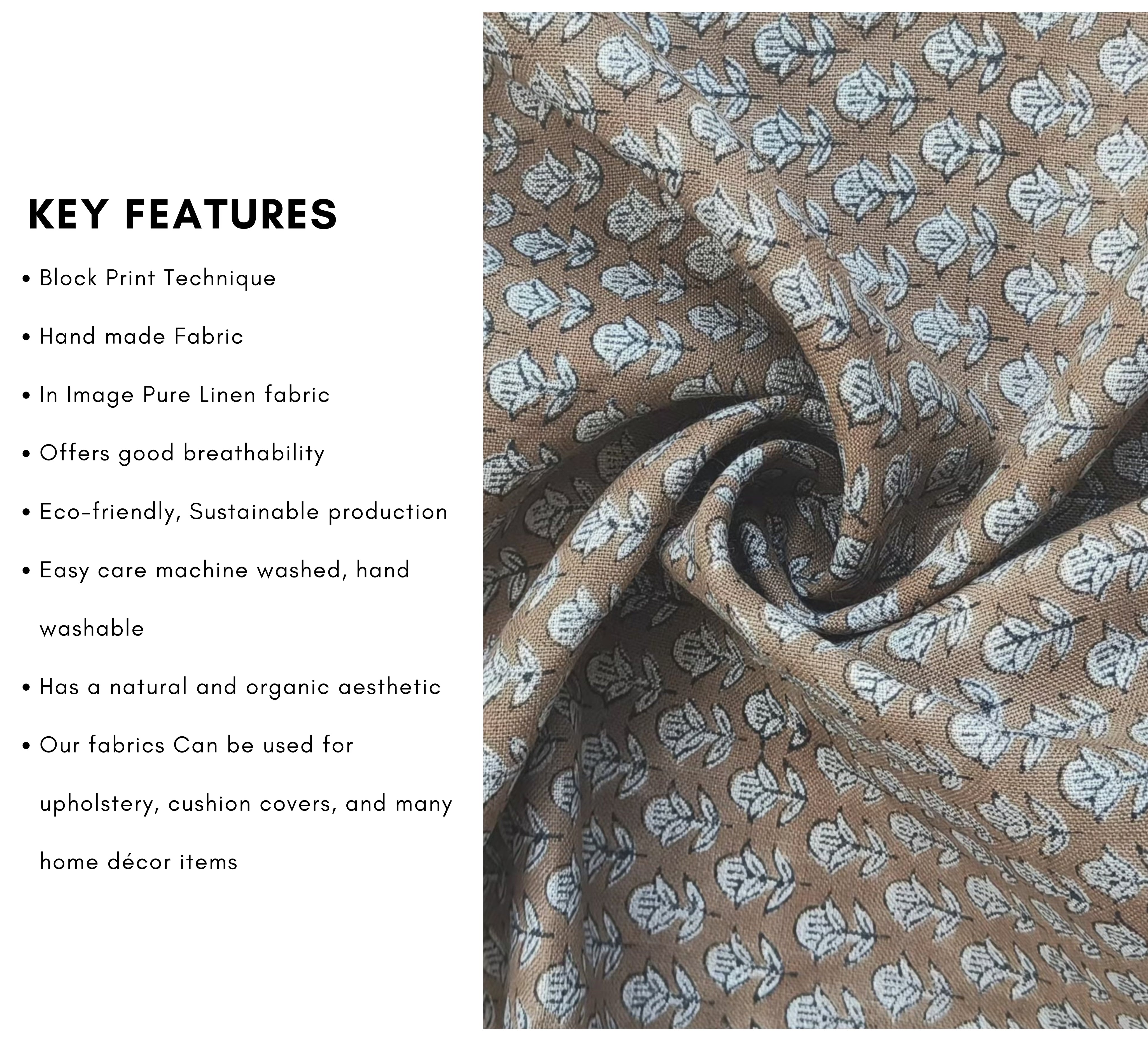 Linen Fabric, Tarangini, Block Print, Fabric By Yard, Indian Handloom Fabric, Home Décor