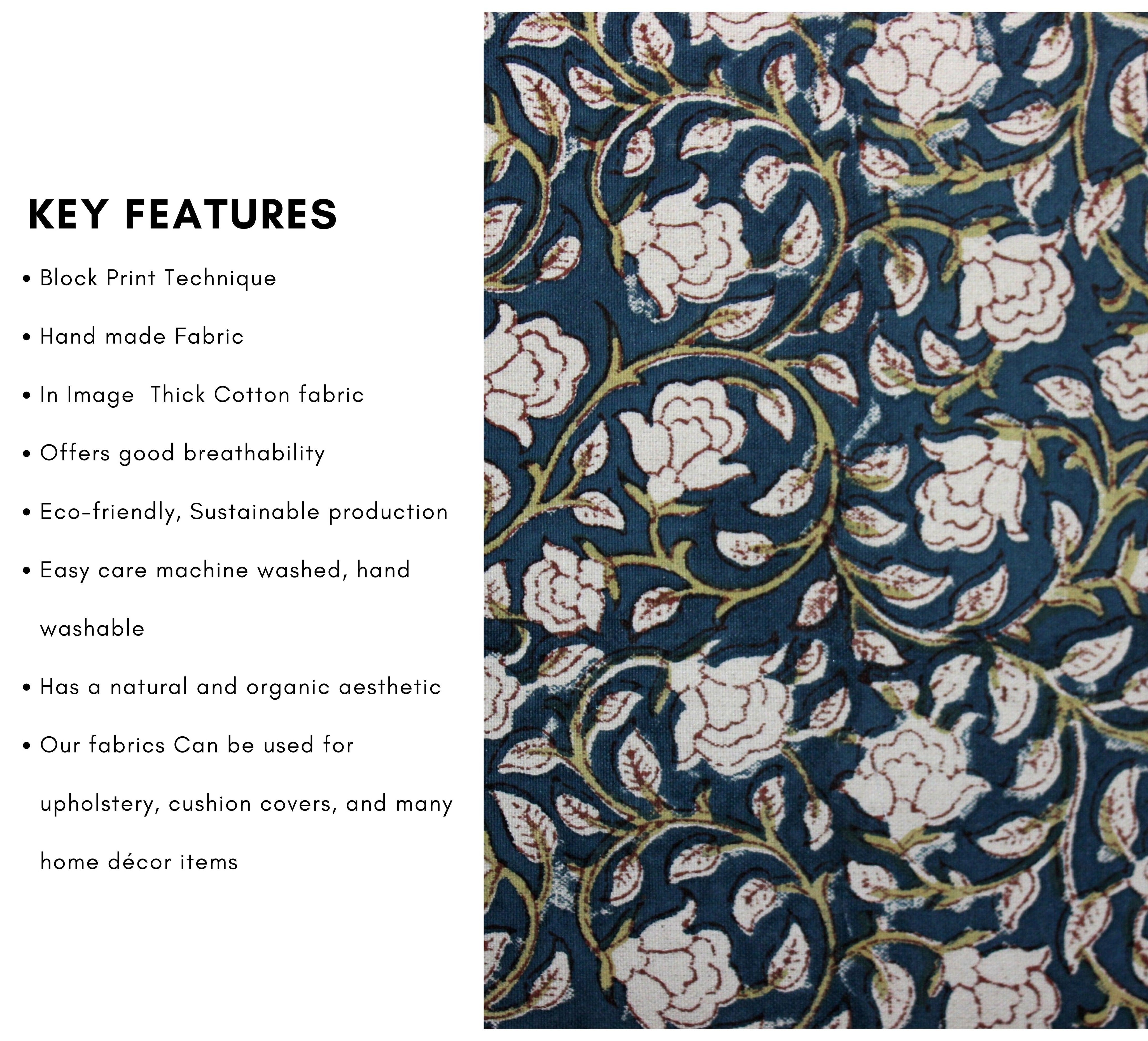 Amrit Vela  Floral Linen Hand Block Fabric  Indian Fabrics Printed Linen & Cotton By The Yard  Natural And Organic Fabrics
