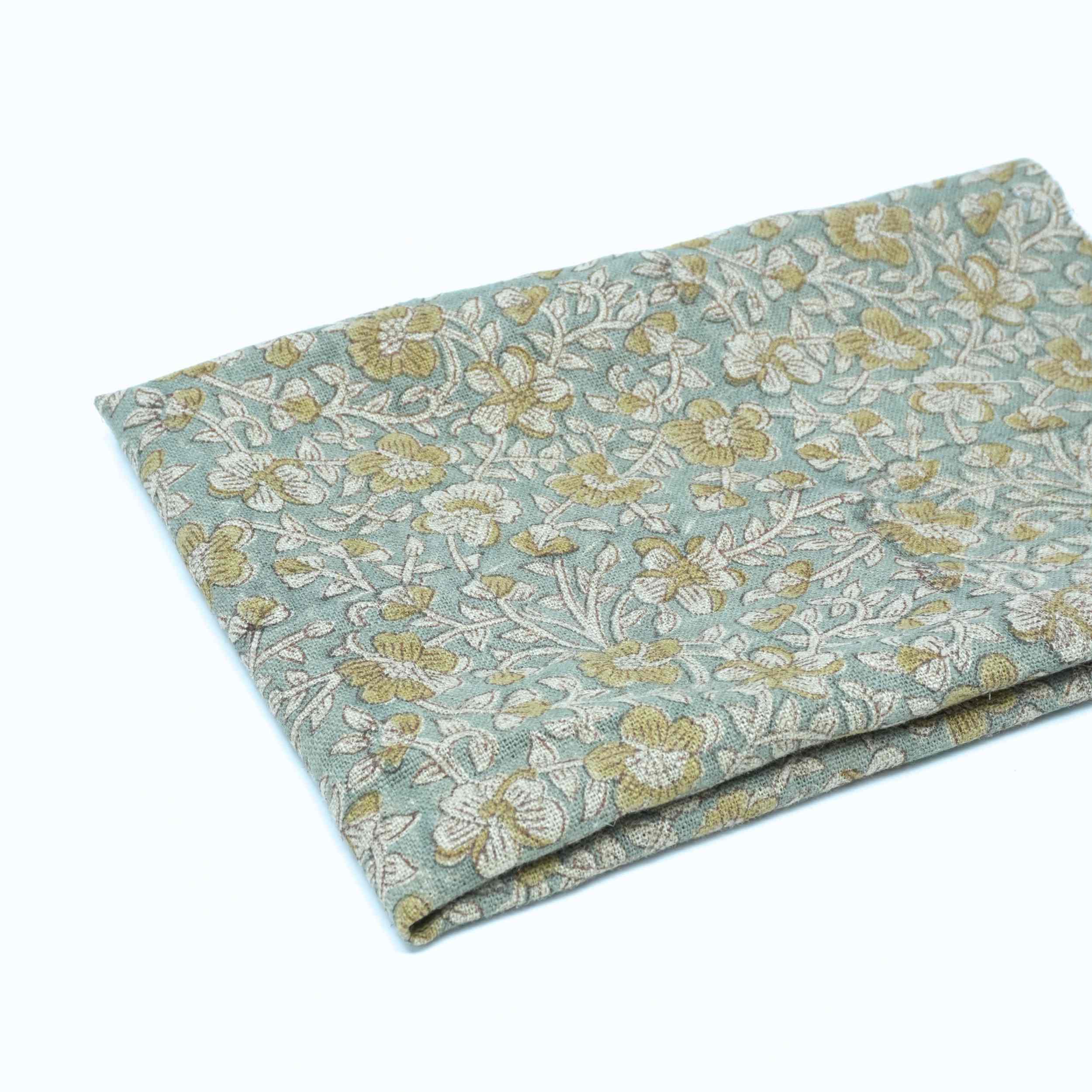 Hand Printed Mustard Floral Pure Linen Cushion Fabric - Jhilmil