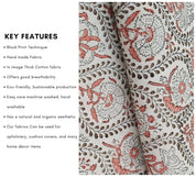 Amerbel Orange Floral Linen Block Print Fabric, Indian Handmade Art  Pillowcase Fabric, Upholstery & Curtains