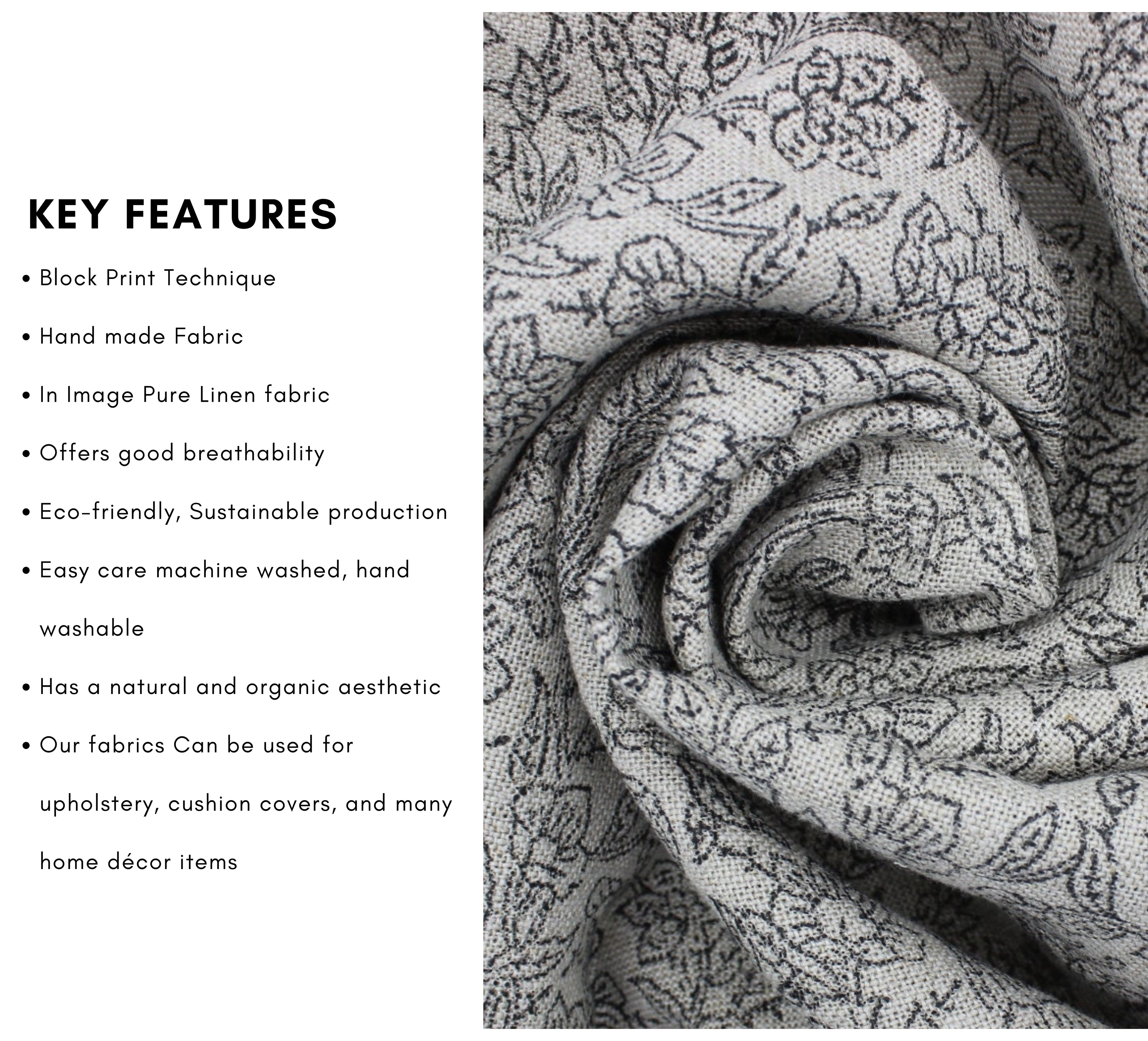 Pure Linen, Block Print fabric, Craft Fabric, Modern fabric, hand stamped, Organic Linen, Indian Fabric - Visav Jaal