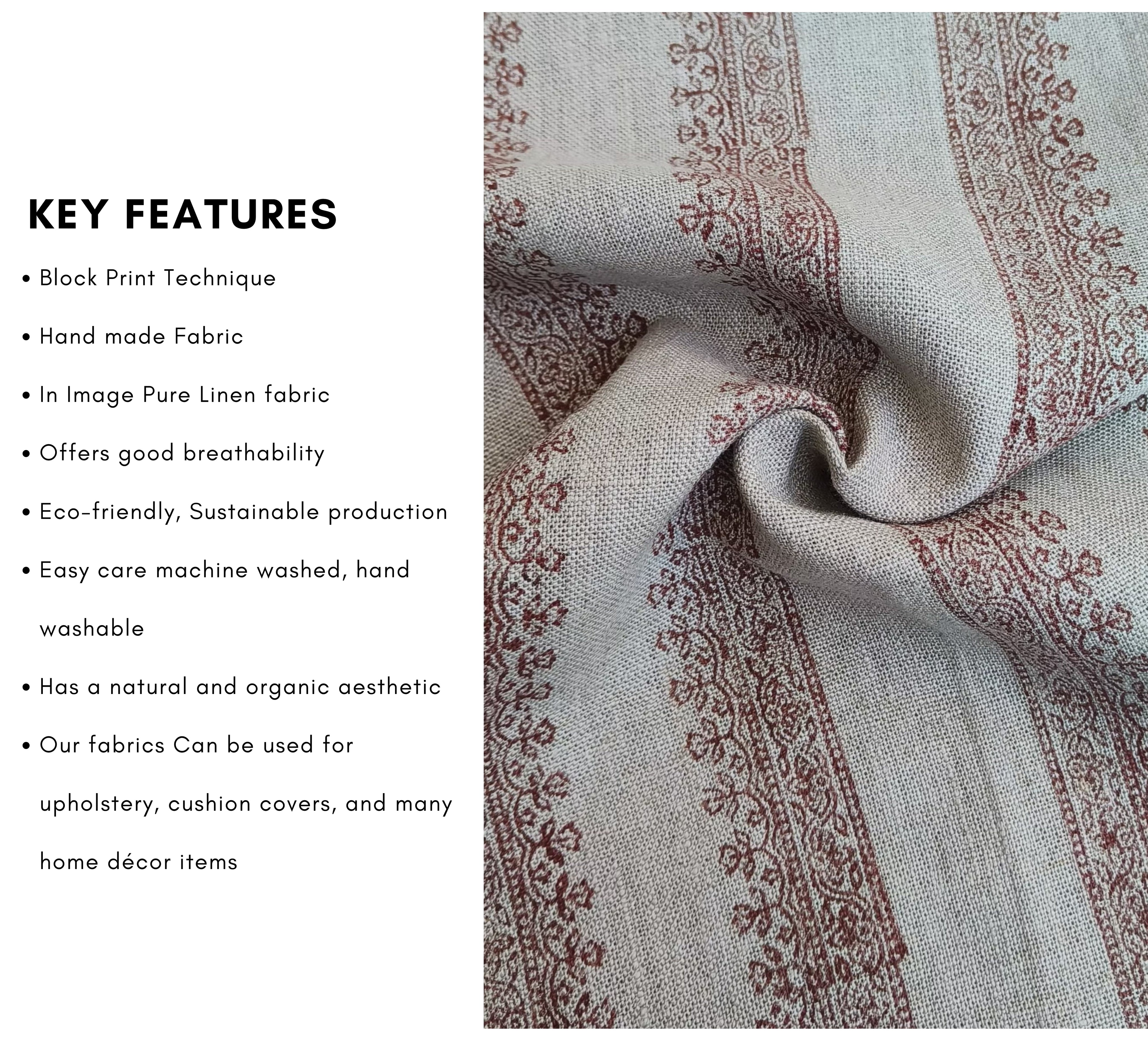 Block print fabric, thick linen,  fabric upholstery, Heavy Weight Fabric, hand block print, sewing fabric - Mandela