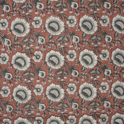 Handcrafted Elegant Red Floral Pure Linen Fabric Sustainable & Soft Sunflower Design