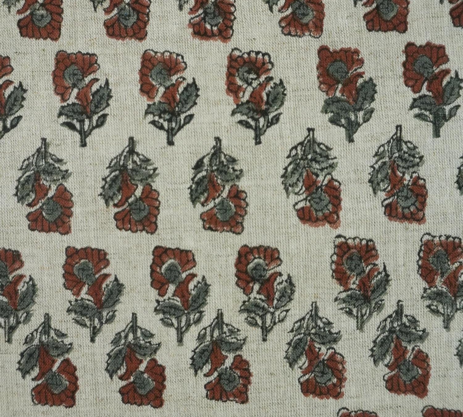 Block Print Fabric 58 Inch Width Light Weight Viscose Linen Natural Base Color and Mini Yellow Floral Print Curtains and Drapes Pillow Covers Tablecloths and Runners Bedding Tote Bag Lampshades by Fabritual