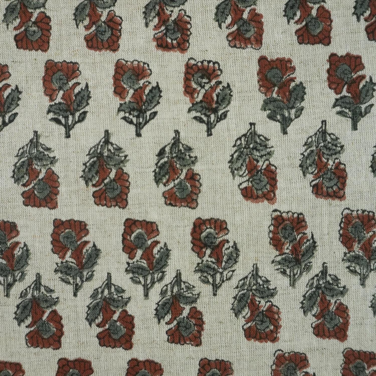 Block Print Fabric 58 Inch Width Light Weight Viscose Linen Natural Base Color and Mini Yellow Floral Print Curtains and Drapes Pillow Covers Tablecloths and Runners Bedding Tote Bag Lampshades by Fabritual