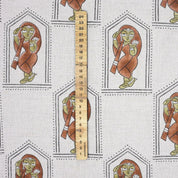 Indian Artisan Pure Linen Block Print in Brown and Green Sundari Fabric for Drapery & Upholstey