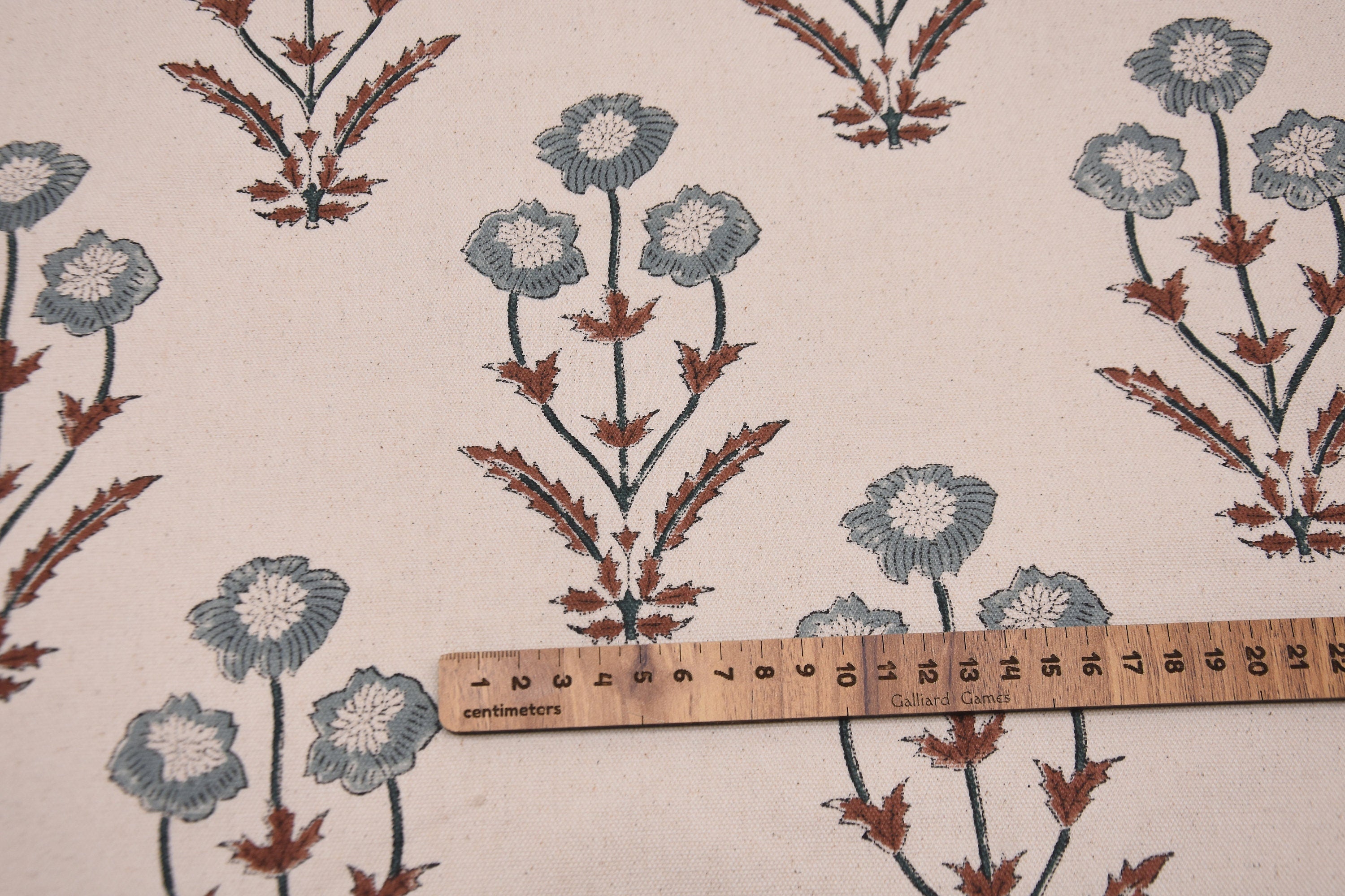 Cotton Block Print Fabric 50 Inch Width Medium Weight Duck Canvas Beige Base Color Curtains and Drapes Pillow Covers Tablecloths and Runners  Lampshades Napkins by Fabritual