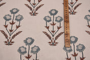 Cotton Block Print Fabric 50 Inch Width Medium Weight Duck Canvas Beige Base Color Curtains and Drapes Pillow Covers Tablecloths and Runners Bedding Tote Bag Lampshades  by Fabritual