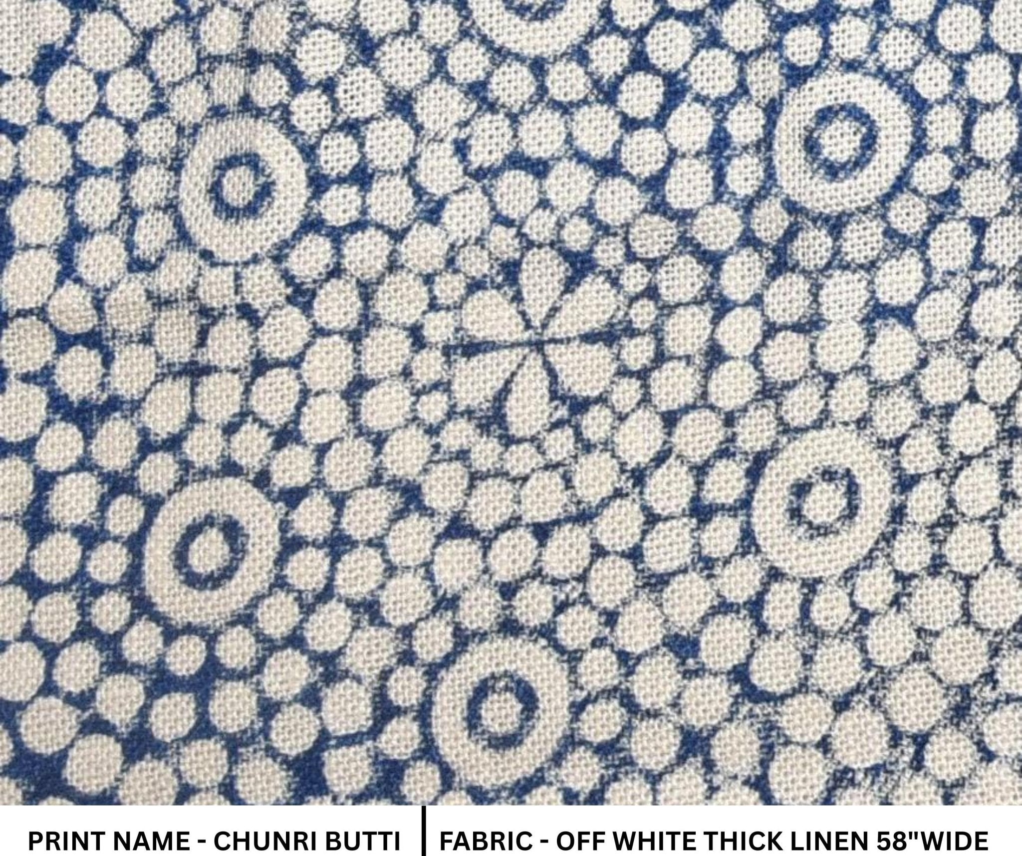 Linen Block Print Fabric 58 Inch Width Heavy Weight Linen Off White Base Color Curtains and Drapes Upholstery Handmade Art Pillow Covers Tablecloths and Runners Bedding Tote Bag Lampshades Napkins by Fabritual