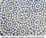 Handmade Block Printed Off-White Heavyweight Thick Linen Fabric For Farmhouse Decor - CHUNRI BUTTI BLUE