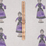 Handmade Art Block Print Decorative Katputli in Purple and Gray on Pure Linen Fabric for Cushion Cover