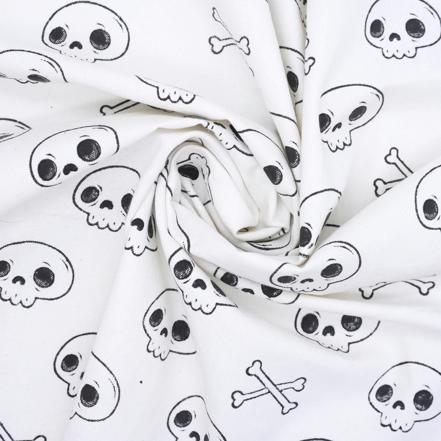 Handmade Black Skeleton Print Table Runner Elegant Fabric on Thick Cotton White for Halloween Decor