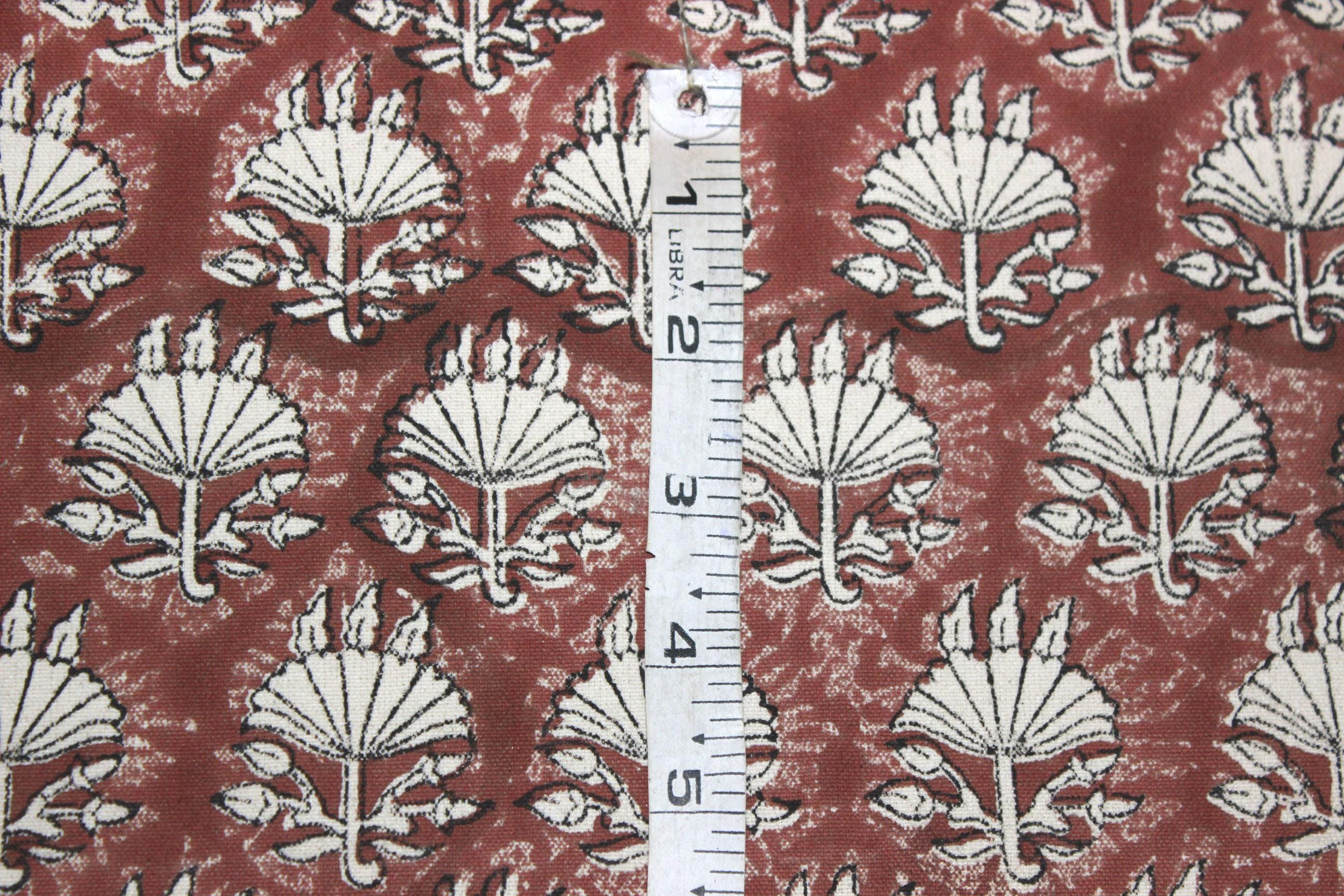 Fabritual Lightweight Linen Block Print 58&quot; Wide Fabric for Rustic Interiors, Linen Blend Fabric with Floral Block Print for Home Decor Uses, Boho Style Block Print Fabric in Lightweight Linen Blend.