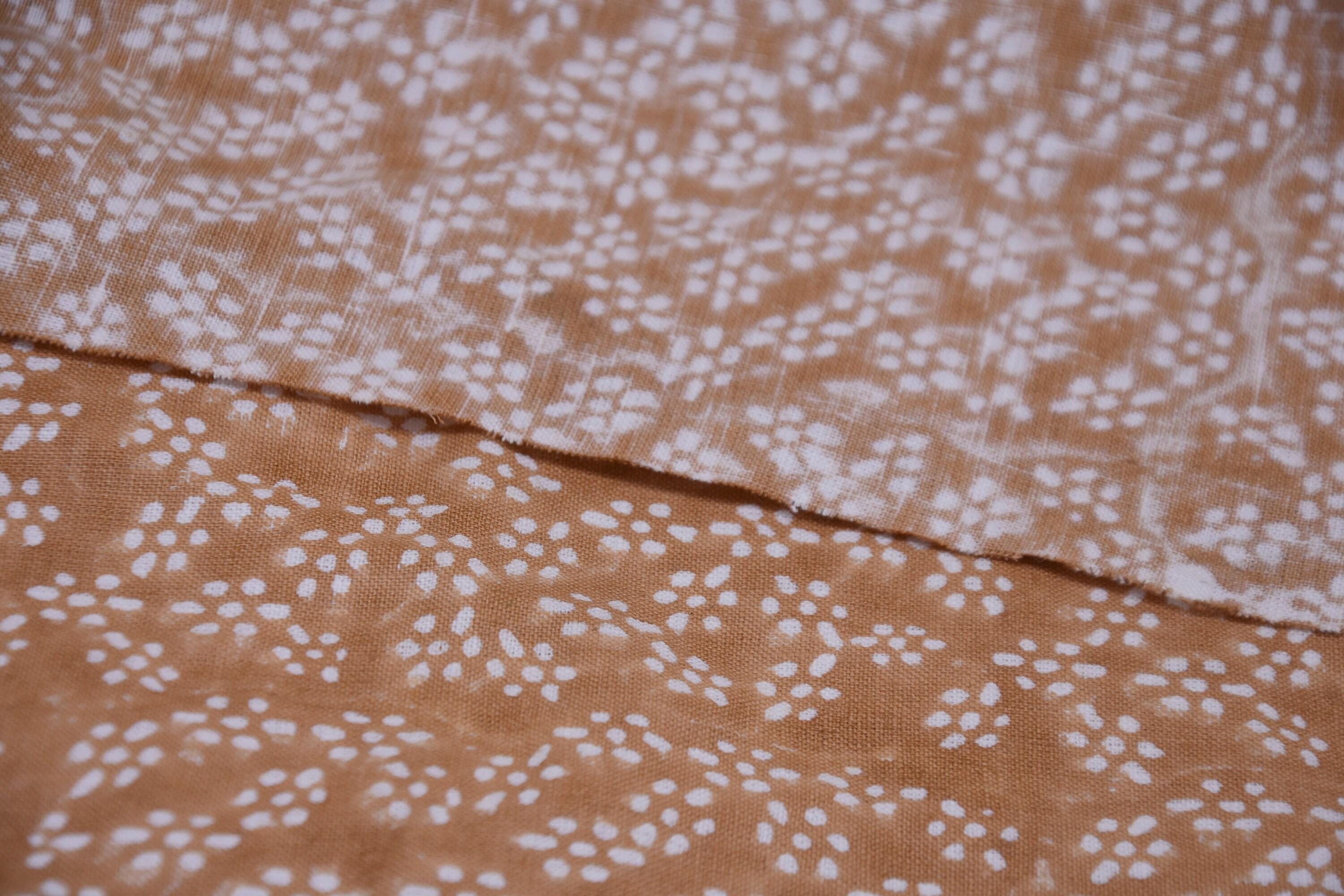 Handcrafted Block Print Thick White Cotton Coconut Mini Dots Floral Fabric for Napkins & Tote Bags - OLA VRISHTI